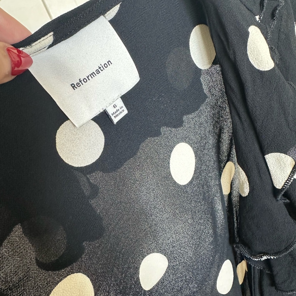 REFORMATION Kilah Polka Dot Georgette Wrap Top - Picture 4 of 5